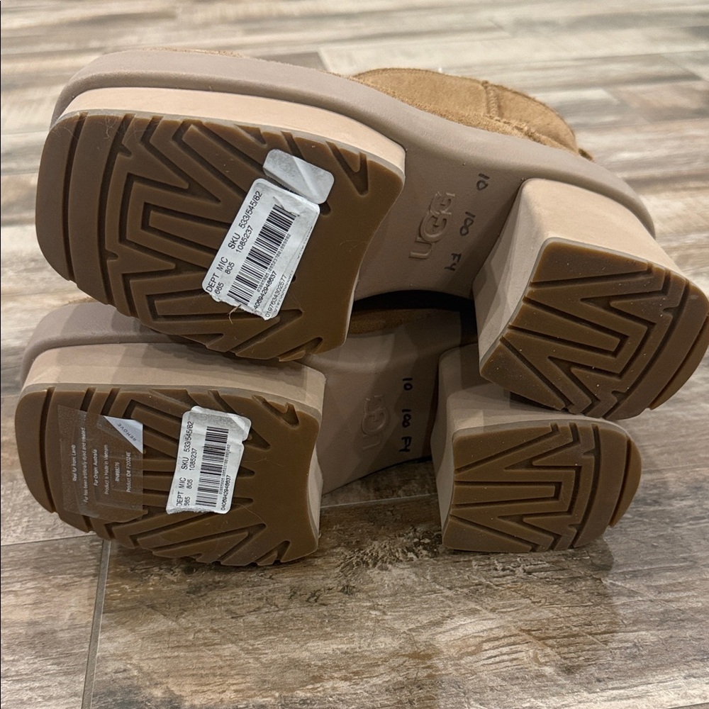 UGG Tan Women's Platform New Heights Suede Mini Boots - Picture 5 of 8